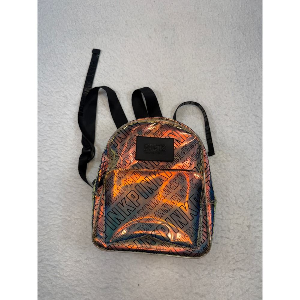Victoria's Secret PINK Iridescent Holographic Mini Backpack Logo Print Clear
